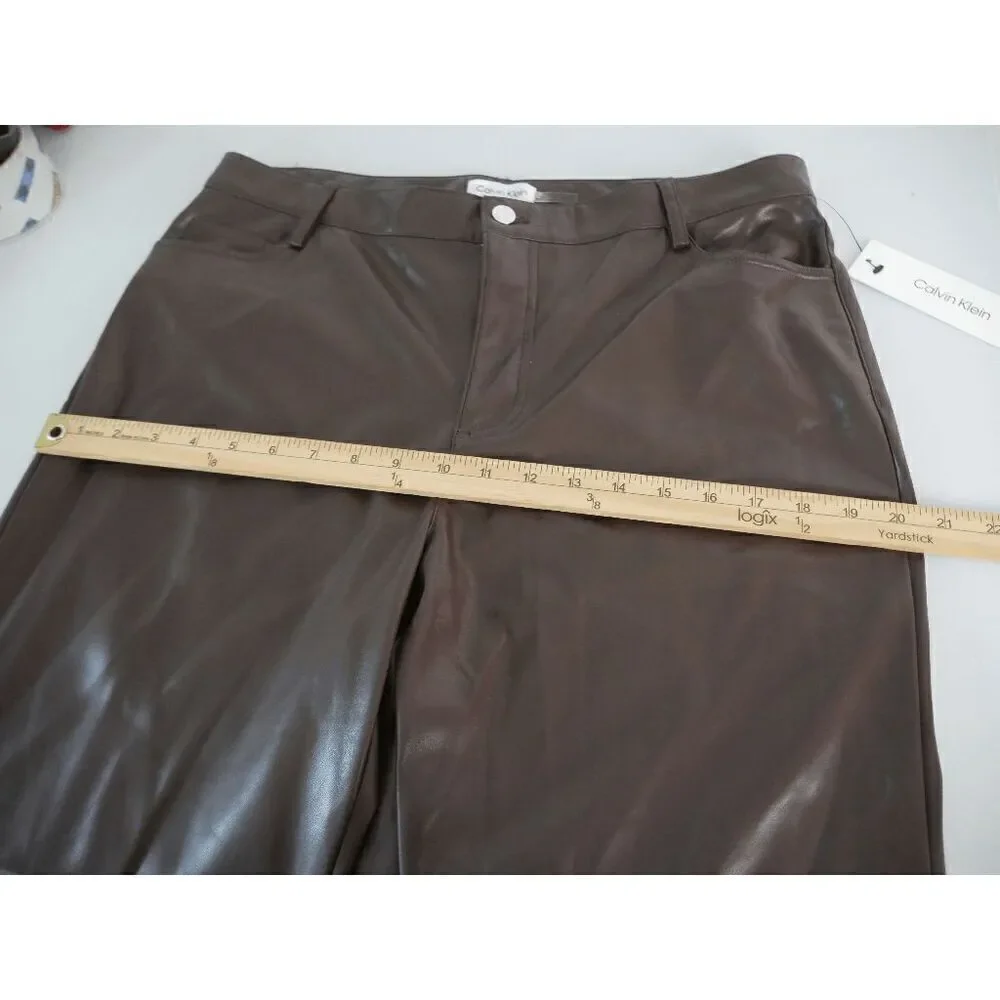 Calvin Klein Women's Faux Leather Straight Leg Pants 12